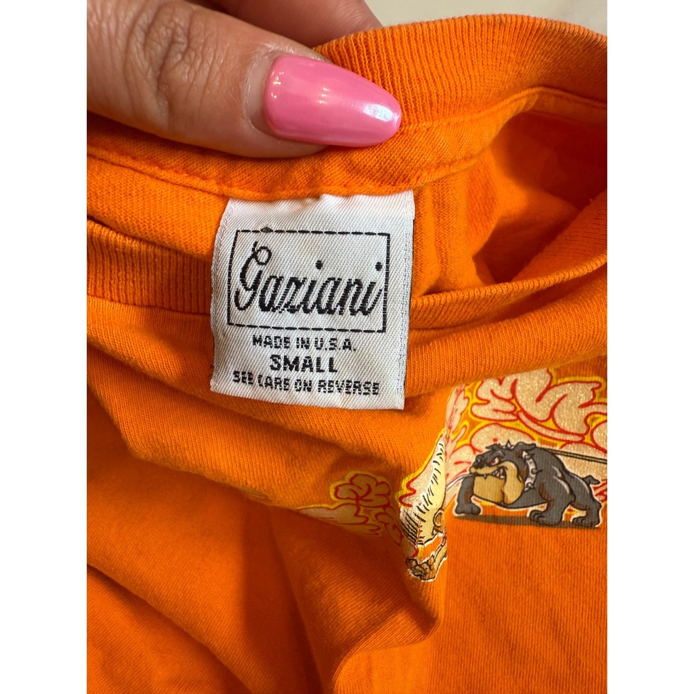 Gaziani Vintage Kids Orange Graphic T-Shirt‎ Hawaiian Bulldog Made in USA Small - Picture 3 of 6